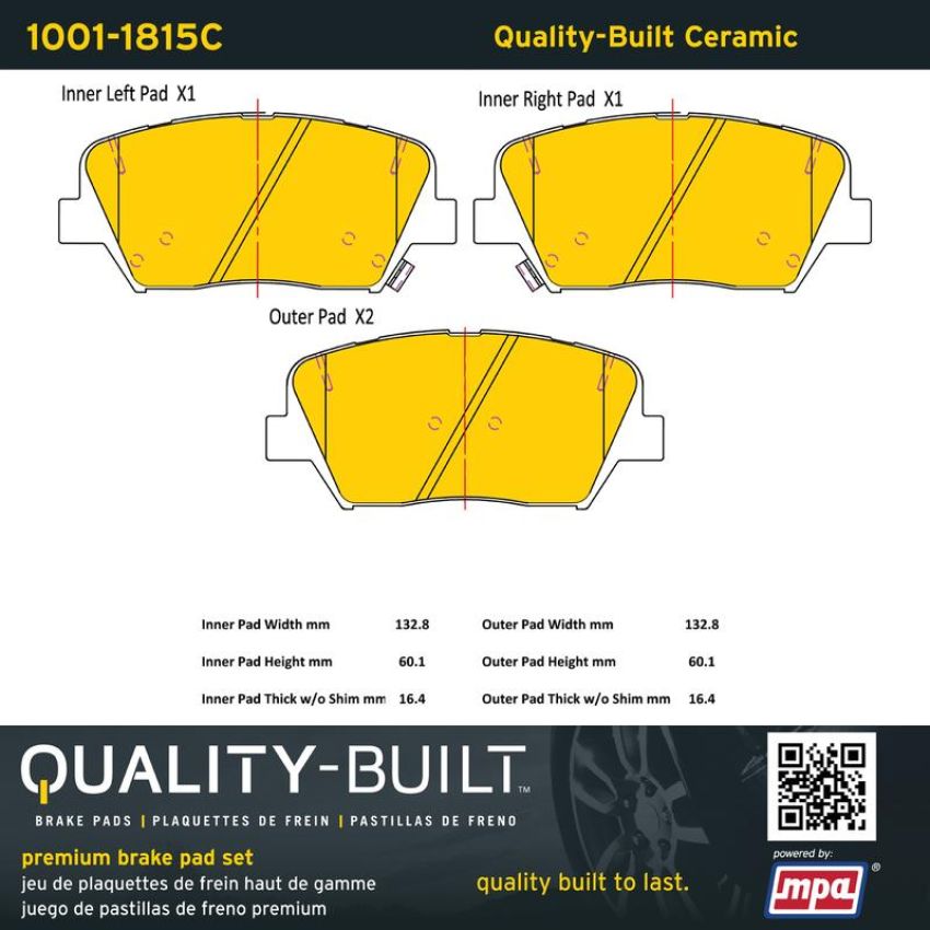 MPA 1001-1815C Quality-Built Premium Ceramic Brake Pads w/ Hardware