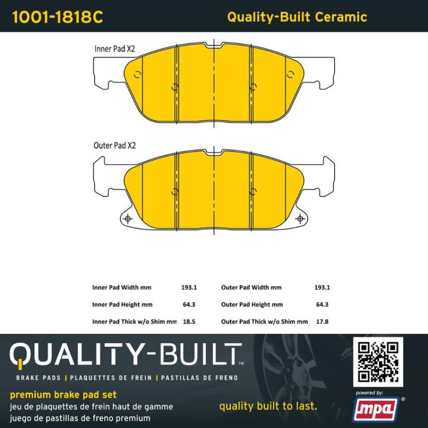 MPA 1001-1818C Quality-Built Premium Ceramic Brake Pads w/ Hardware