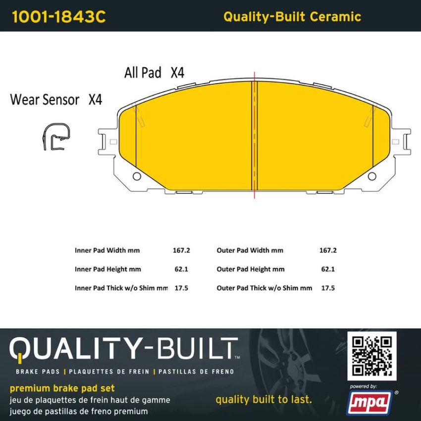 MPA 1001-1843C Quality-Built Premium Ceramic Brake Pads w/ Hardware