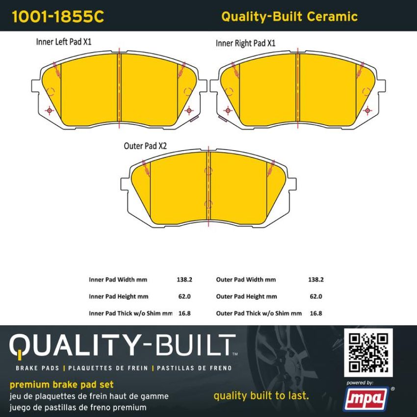 MPA 1001-1855C Quality-Built Premium Ceramic Brake Pads w/ Hardware