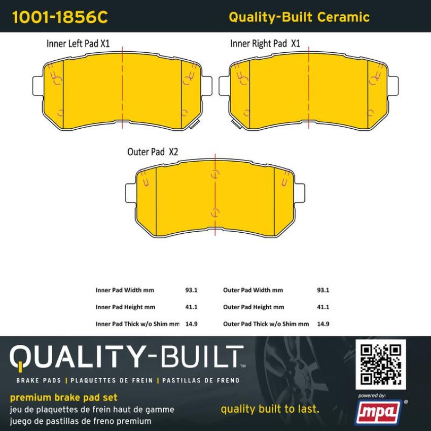 MPA 1001-1856C Quality-Built Premium Ceramic Brake Pads w/ Hardware