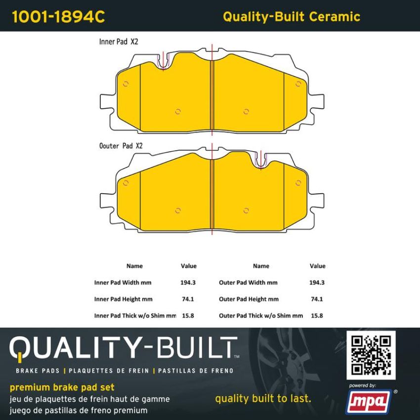MPA 1001-1894C Quality-Built Premium Ceramic Brake Pads