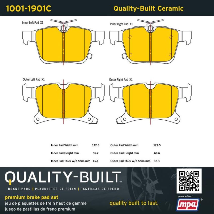 MPA 1001-1901C Quality-Built Premium Ceramic Brake Pads w/ Hardware