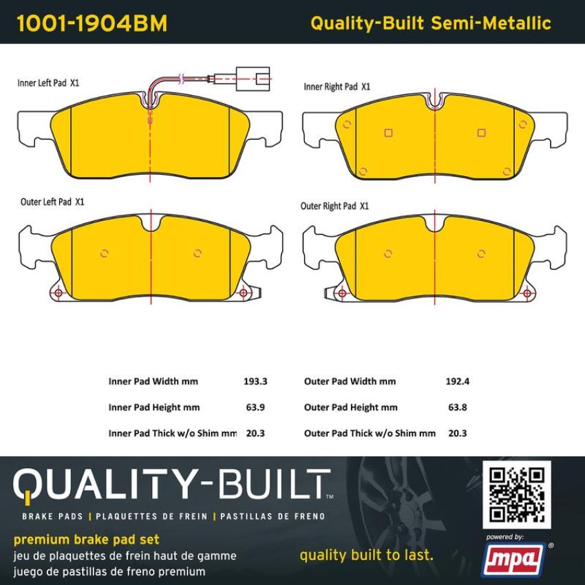 MPA 1001-1904BM Quality-Built Premium Semi-Metallic Brake Pads
