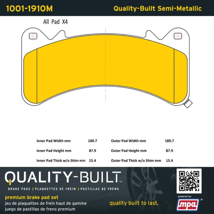 MPA 1001-1910M Quality-Built Premium Semi-Metallic Brake Pads