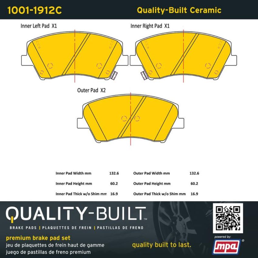 MPA 1001-1912C Quality-Built Premium Ceramic Brake Pads w/ Hardware