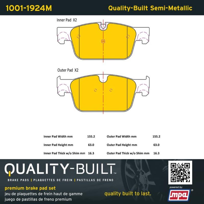 MPA 1001-1924M Quality-Built Premium Semi-Metallic Brake Pads