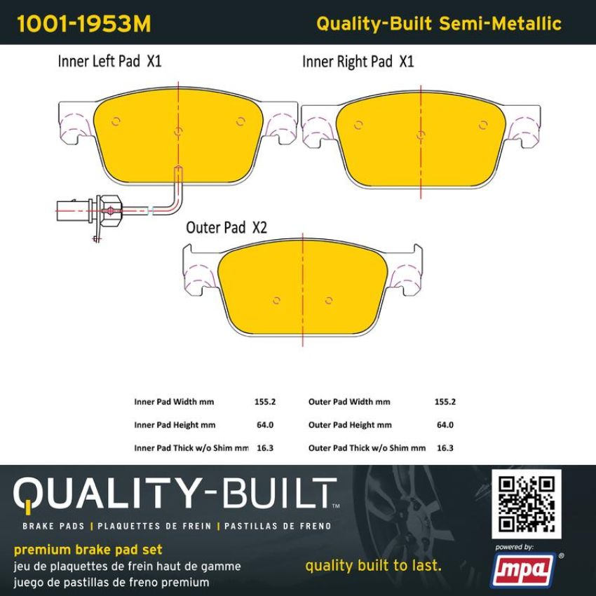 MPA 1001-1953M Quality-Built Premium Semi-Metallic Brake Pads