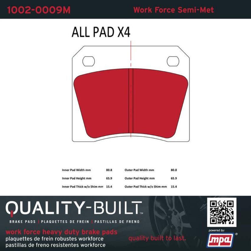 MPA 1002-0009M Quality-Built Work Force Heavy Duty Brake Pads