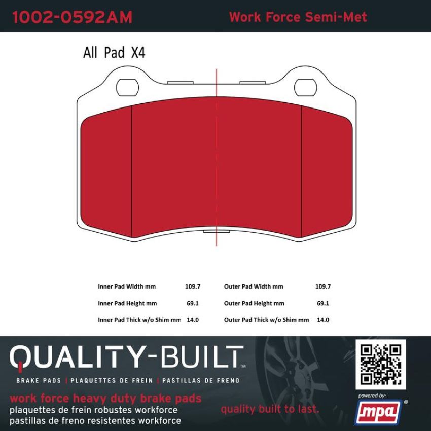 MPA 1002-0592AM Quality-Built Work Force Heavy Duty Brake Pads