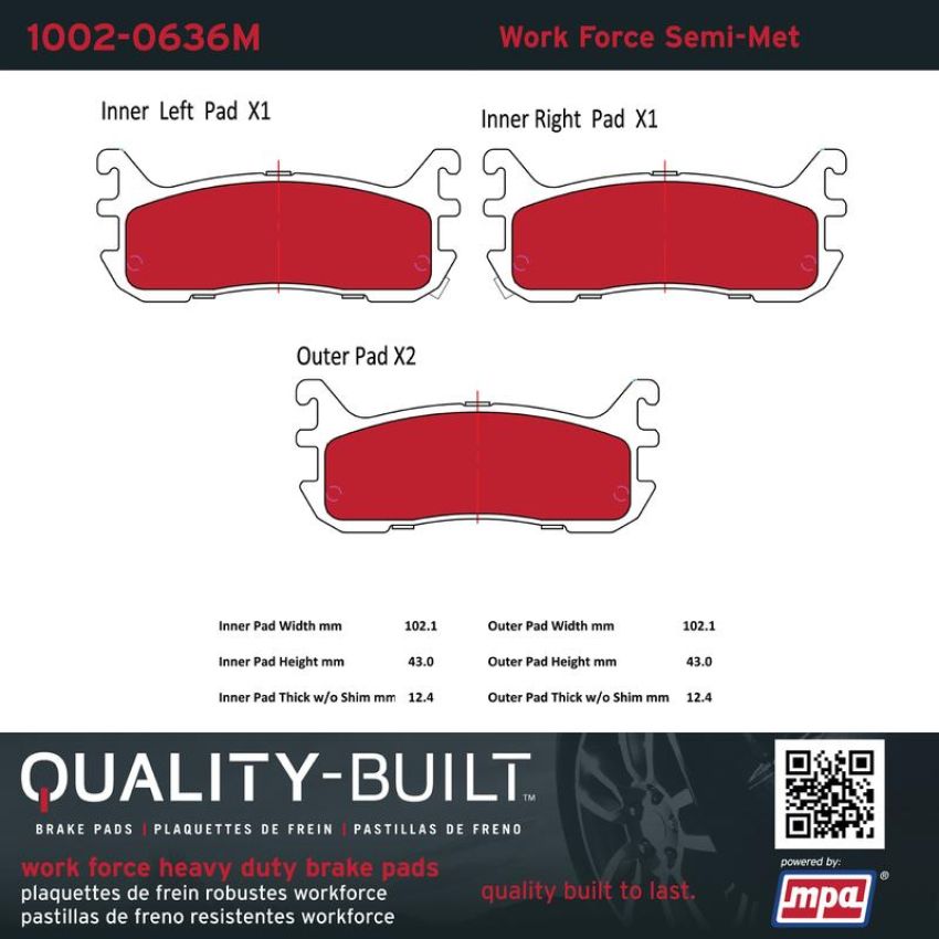 MPA 1002-0636M Quality-Built Work Force Heavy Duty Brake Pads w/ Hardware
