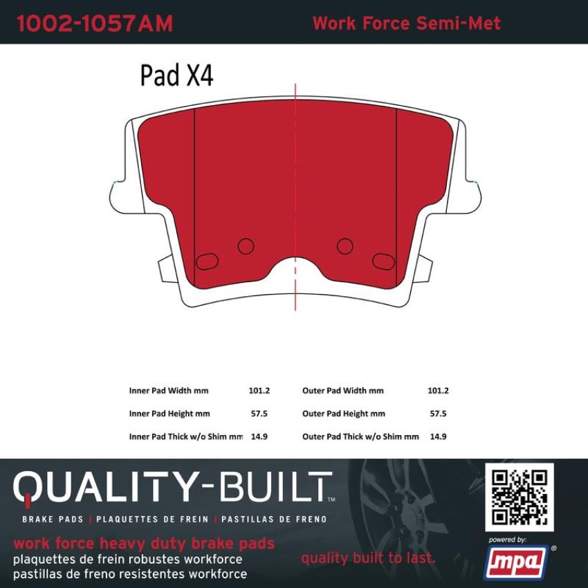 MPA 1002-1057AM Quality-Built Work Force Heavy Duty Brake Pads w/ Hardware