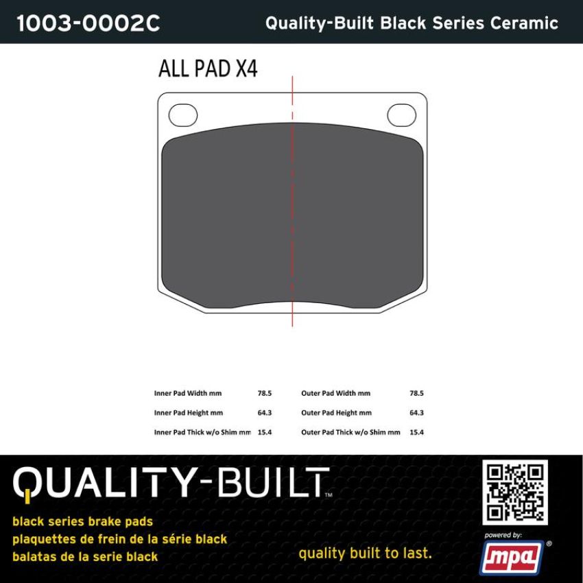 MPA 1003-0002C Quality-Built Black Series Ceramic Brake Pads