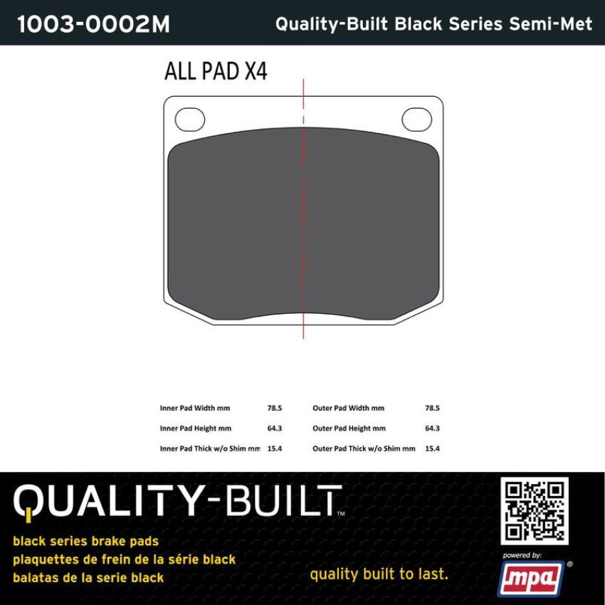 MPA 1003-0002M Quality-Built Black Series Semi-Metallic Brake Pads
