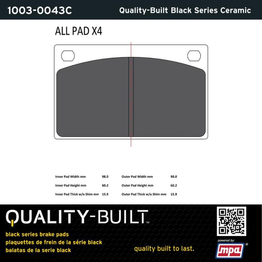 MPA 1003-0043C Quality-Built Black Series Ceramic Brake Pads