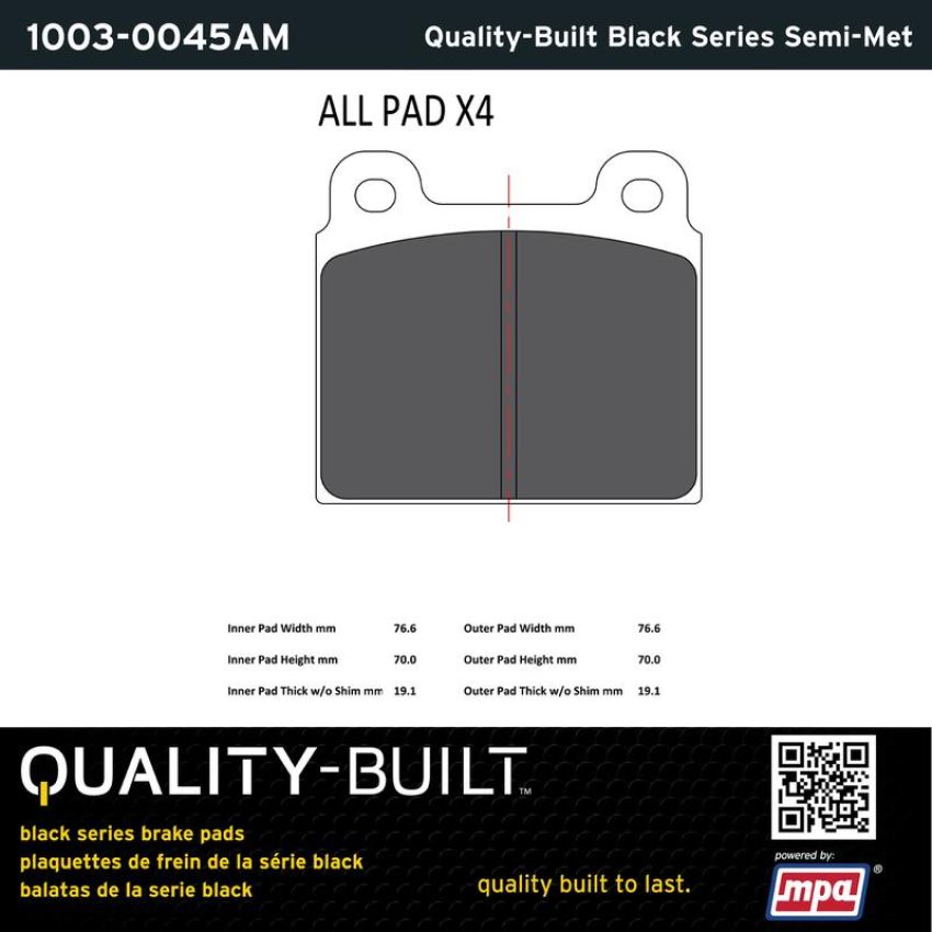 MPA 1003-0045AM Quality-Built Black Series Semi-Metallic Brake Pads