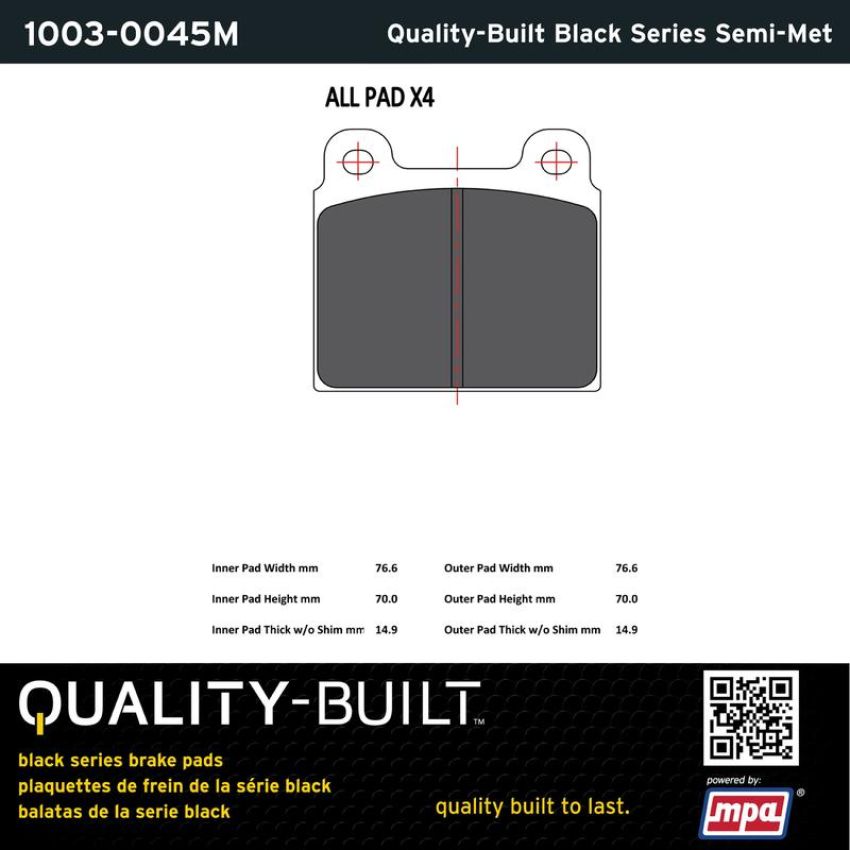 MPA 1003-0045M Quality-Built Black Series Semi-Metallic Brake Pads