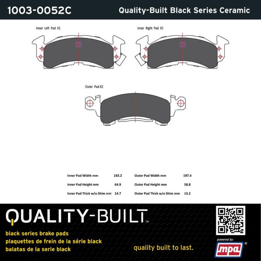 MPA 1003-0052C Quality-Built Black Series Ceramic Brake Pads w/ Hardware