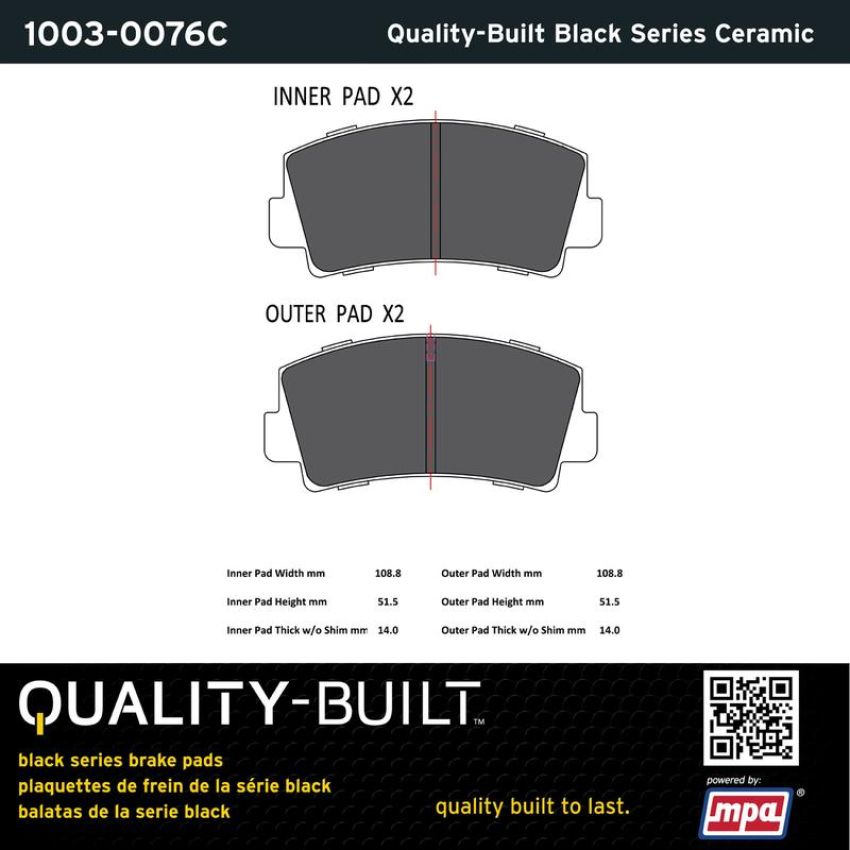 MPA 1003-0076C Quality-Built Black Series Ceramic Brake Pads