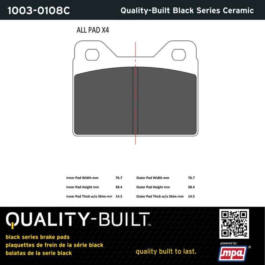 MPA 1003-0108C Quality-Built Black Series Ceramic Brake Pads