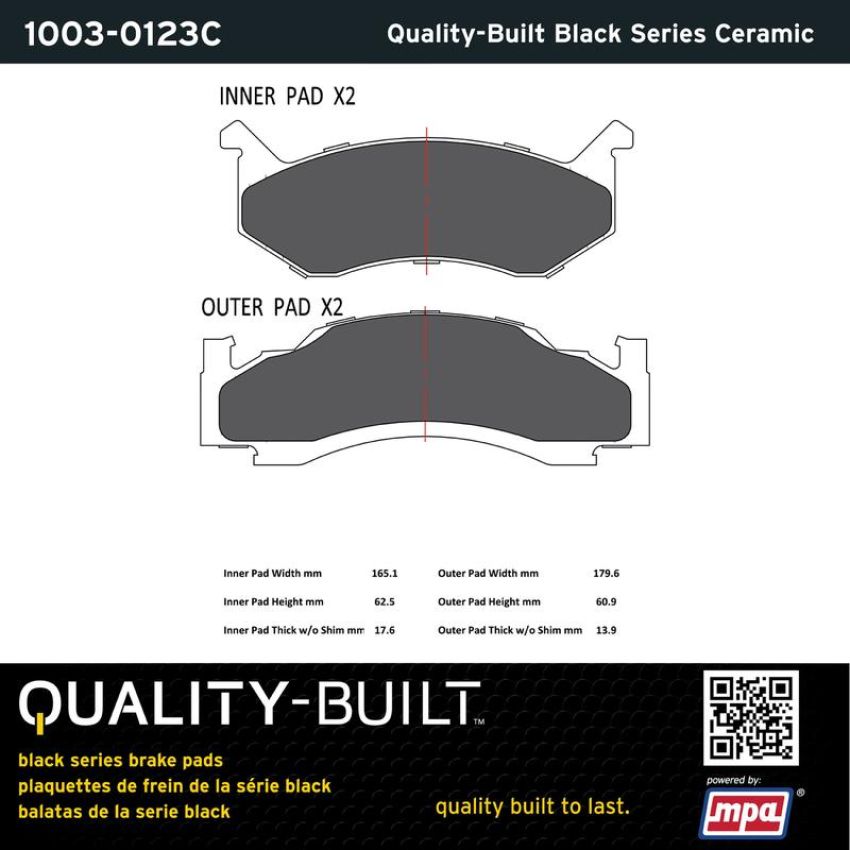 MPA 1003-0123C Quality-Built Black Series Ceramic Brake Pads w/ Hardware