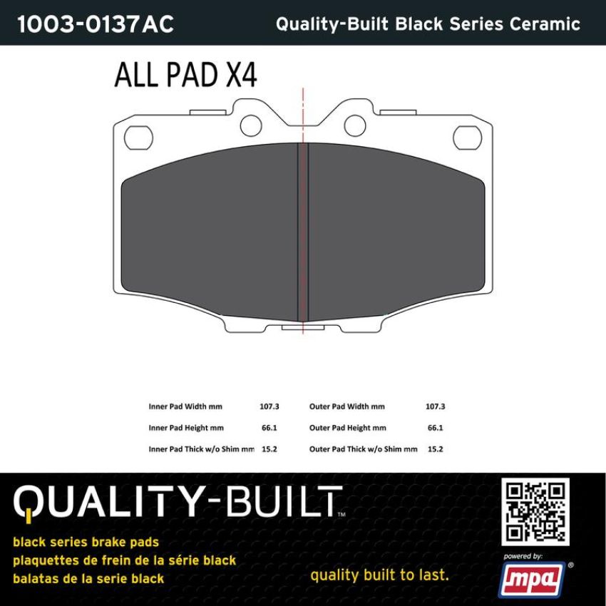 MPA 1003-0137AC Quality-Built Black Series Ceramic Brake Pads w/ Hardware