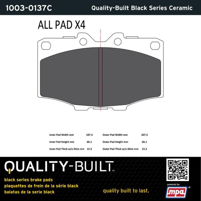 MPA 1003-0137C Quality-Built Black Series Ceramic Brake Pads w/ Hardware