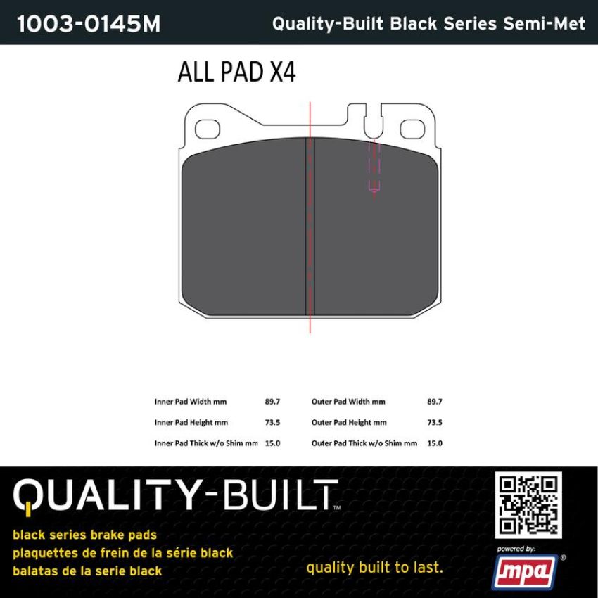 MPA 1003-0145M Quality-Built Black Series Semi-Metallic Brake Pads