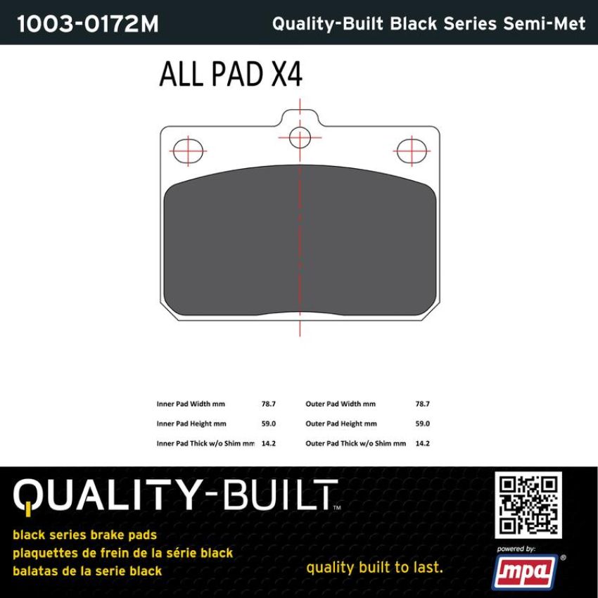 MPA 1003-0172M Quality-Built Black Series Semi-Metallic Brake Pads