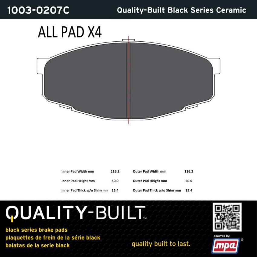 MPA 1003-0207C Quality-Built Black Series Ceramic Brake Pads w/ Hardware