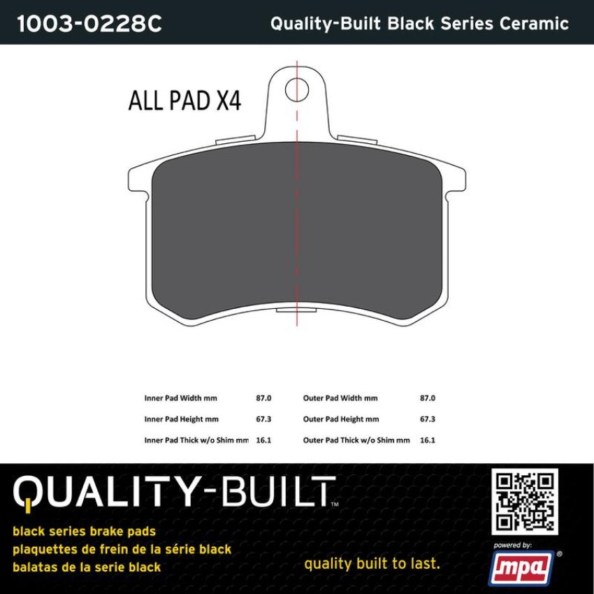 MPA 1003-0228C Quality-Built Black Series Ceramic Brake Pads w/ Hardware