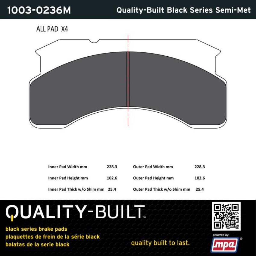 MPA 1003-0236M Quality-Built Black Series Semi-Metallic Brake Pads