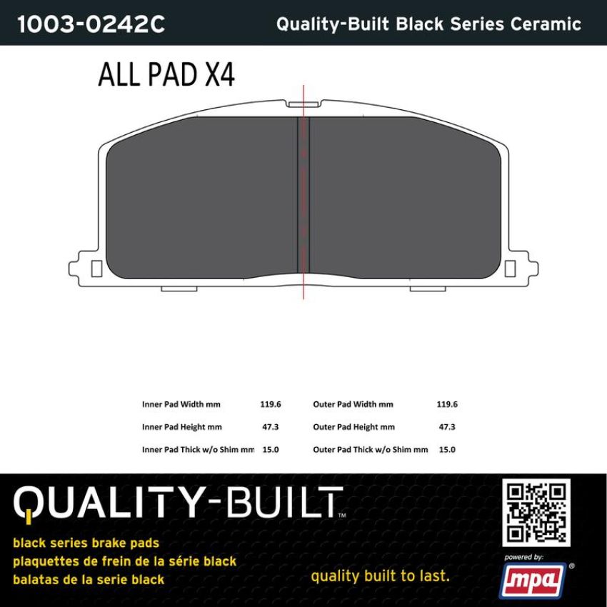 MPA 1003-0242C Quality-Built Black Series Ceramic Brake Pads w/ Hardware