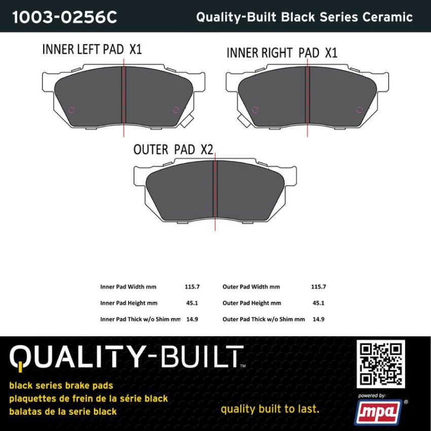 MPA 1003-0256C Quality-Built Black Series Ceramic Brake Pads