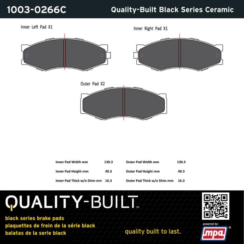 MPA 1003-0266C Quality-Built Black Series Ceramic Brake Pads w/ Hardware