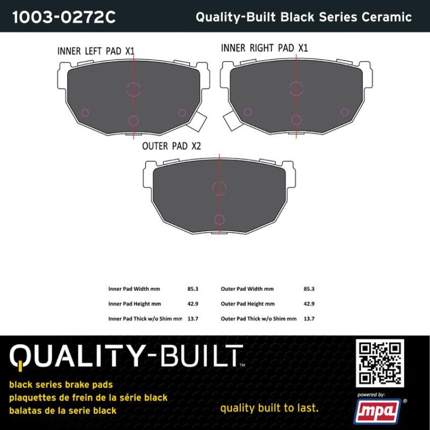 MPA 1003-0272C Quality-Built Black Series Ceramic Brake Pads w/ Hardware
