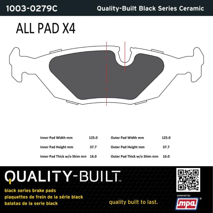 MPA 1003-0279C Quality-Built Black Series Ceramic Brake Pads w/ Hardware