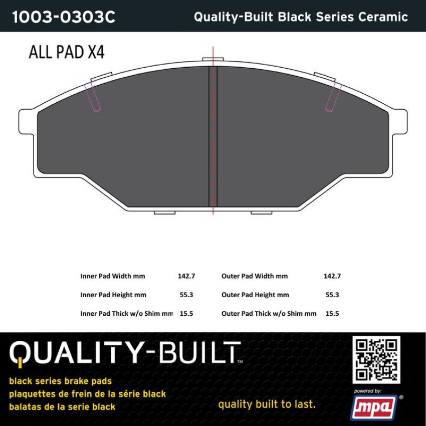 MPA 1003-0303C Quality-Built Black Series Ceramic Brake Pads w/ Hardware