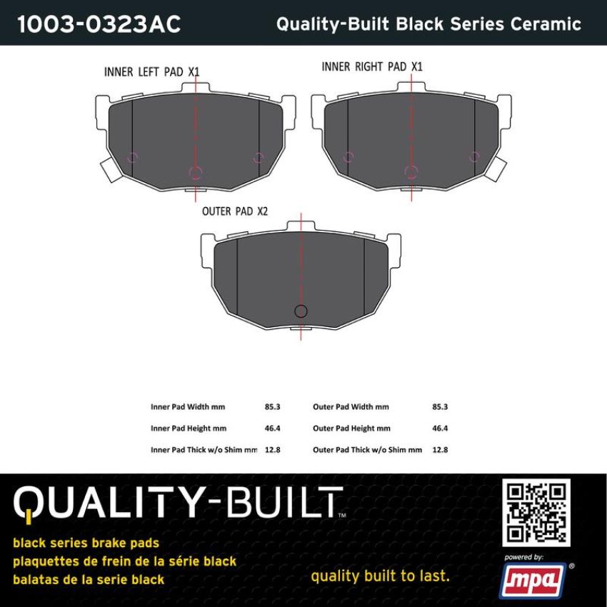 MPA 1003-0323AC Quality-Built Black Series Ceramic Brake Pads w/ Hardware