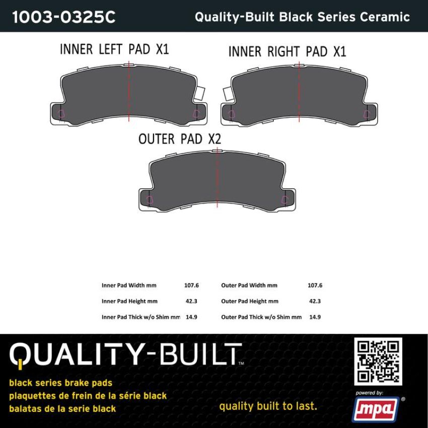 MPA 1003-0325C Quality-Built Black Series Ceramic Brake Pads w/ Hardware