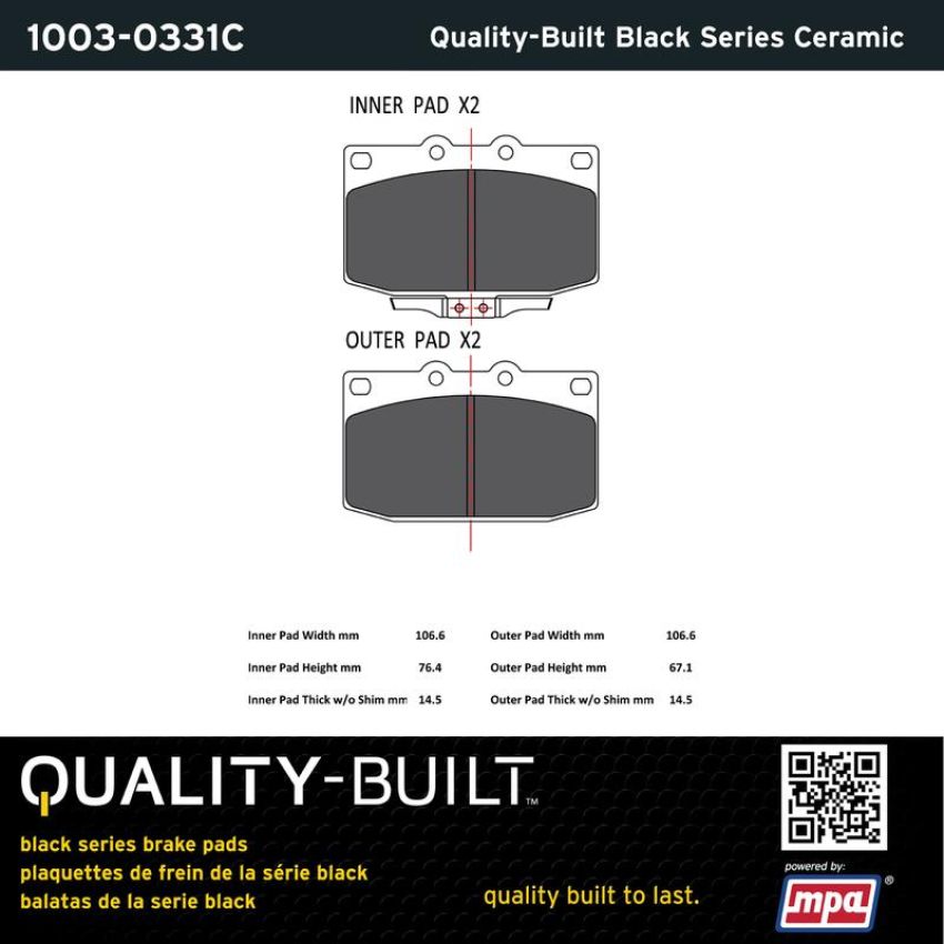 MPA 1003-0331C Quality-Built Black Series Ceramic Brake Pads