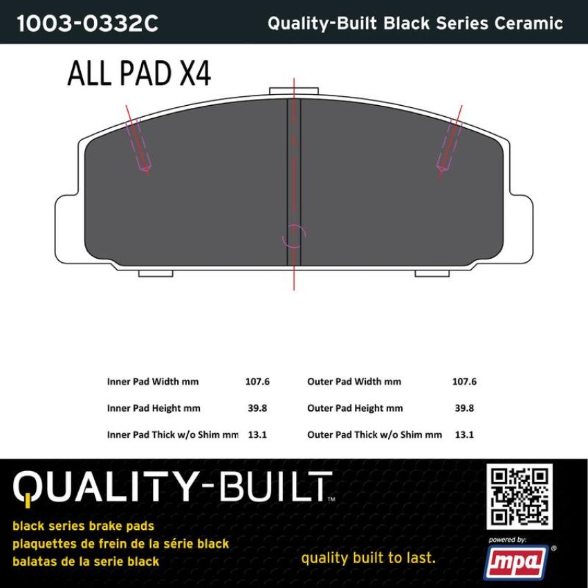 MPA 1003-0332C Quality-Built Black Series Ceramic Brake Pads w/ Hardware