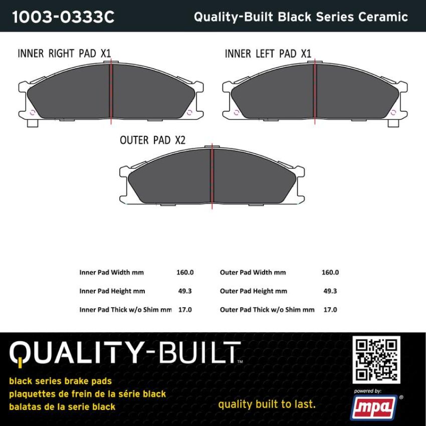 MPA 1003-0333C Quality-Built Black Series Ceramic Brake Pads w/ Hardware