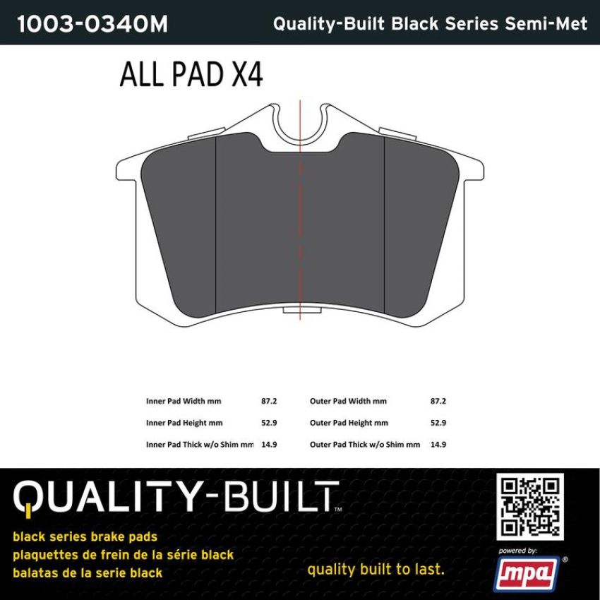 MPA 1003-0340M Quality-Built Black Series Semi-Metallic Brake Pads