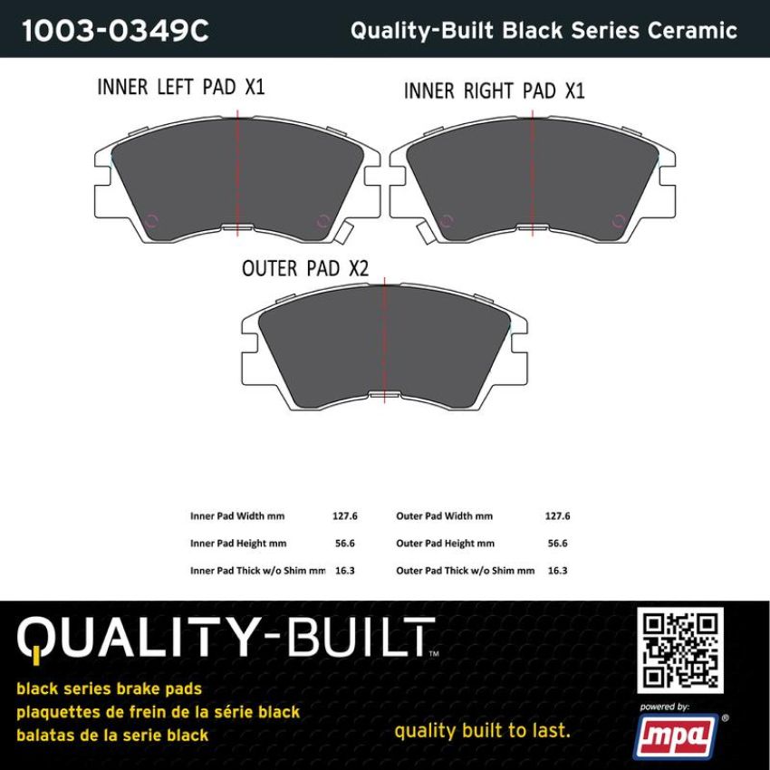 MPA 1003-0349C Quality-Built Black Series Ceramic Brake Pads w/ Hardware