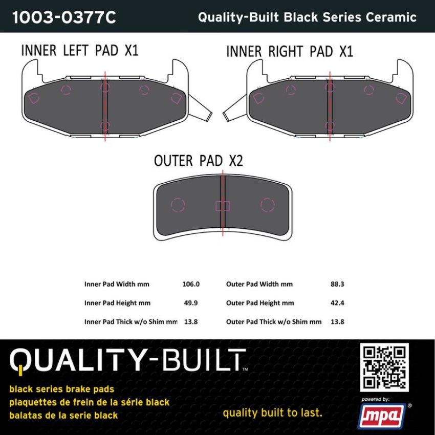 MPA 1003-0377C Quality-Built Black Series Ceramic Brake Pads w/ Hardware