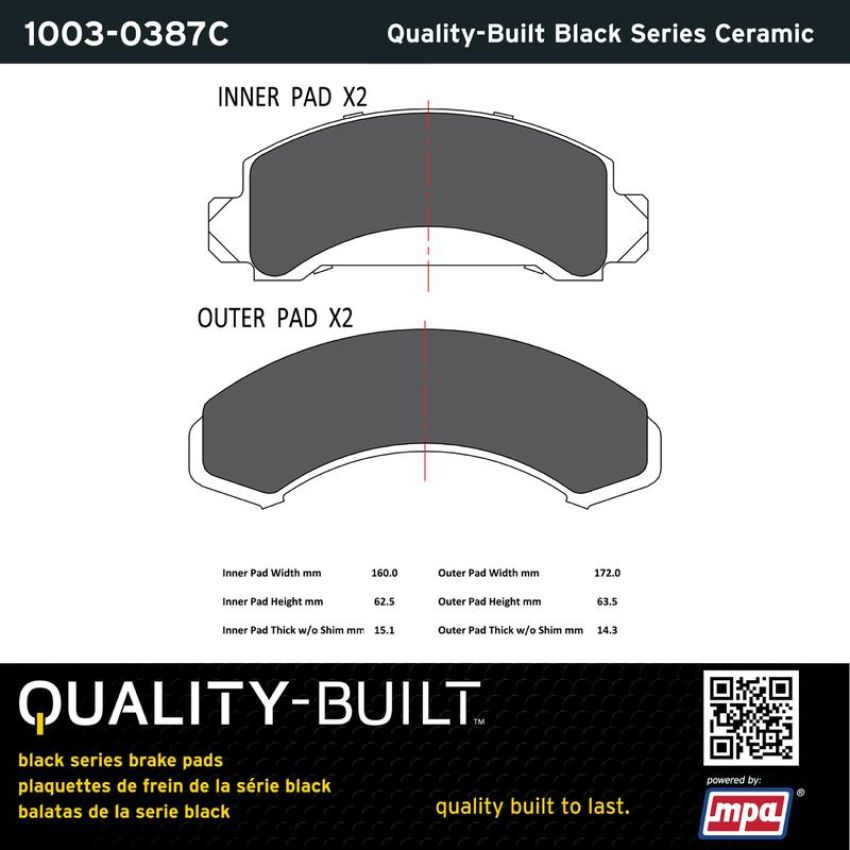 MPA 1003-0387C Quality-Built Black Series Ceramic Brake Pads w/ Hardware