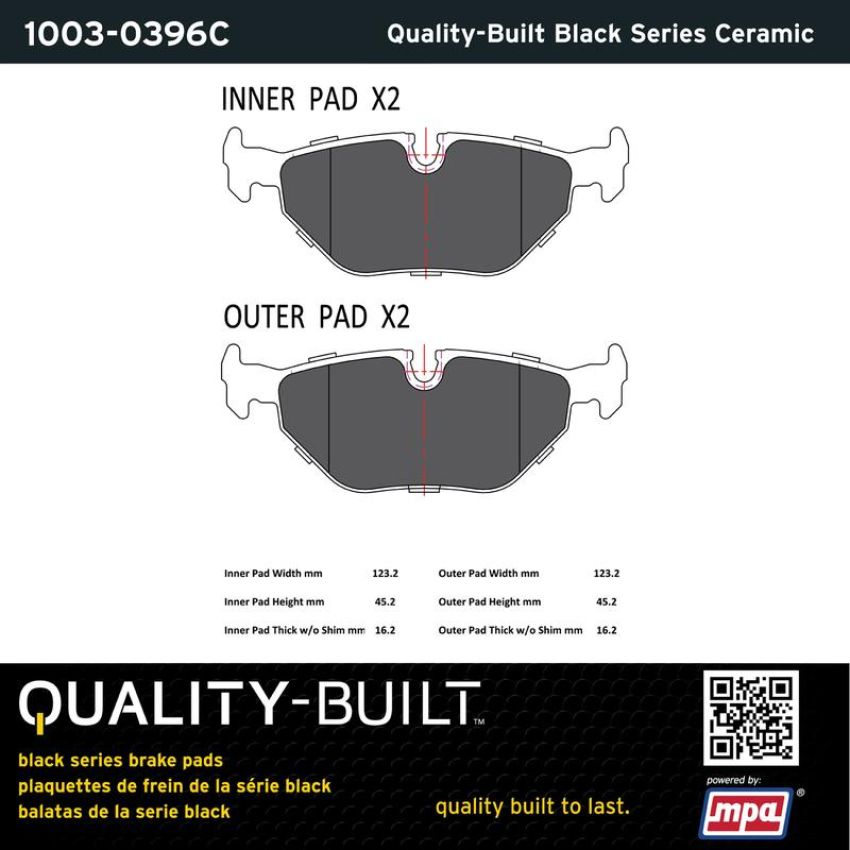 MPA 1003-0396C Quality-Built Black Series Ceramic Brake Pads w/ Hardware