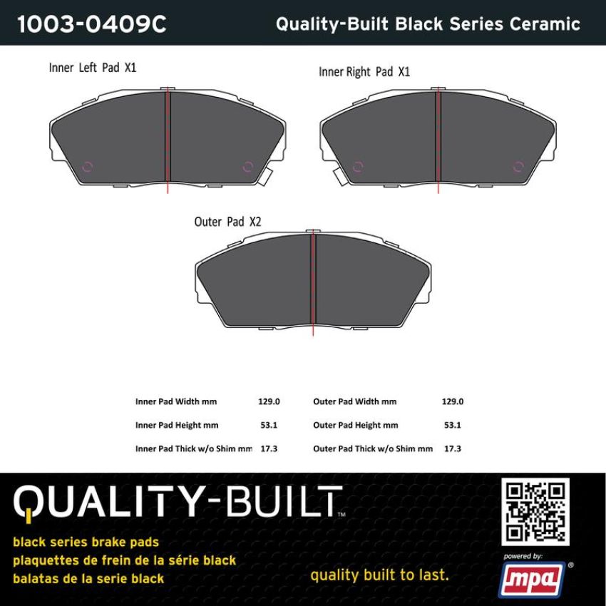 MPA 1003-0409C Quality-Built Black Series Ceramic Brake Pads w/ Hardware
