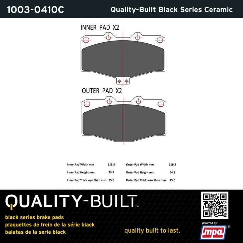 MPA 1003-0410C Quality-Built Black Series Ceramic Brake Pads w/ Hardware